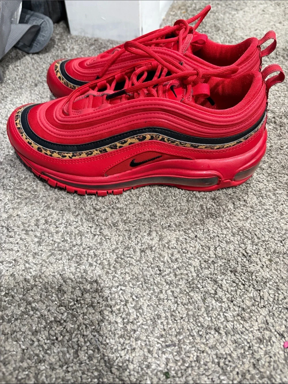 Nike Red Sneakers with Black and Leopard Trim